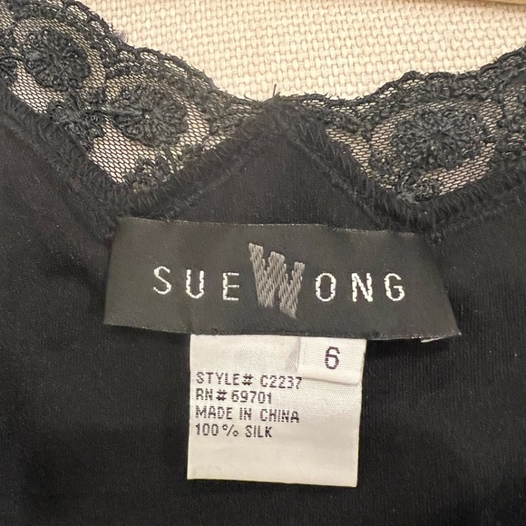 Vintage 90’s Sue Wong high low maxi Black lace Pink Roses Long Dress Size 6. - Picture 8 of 12